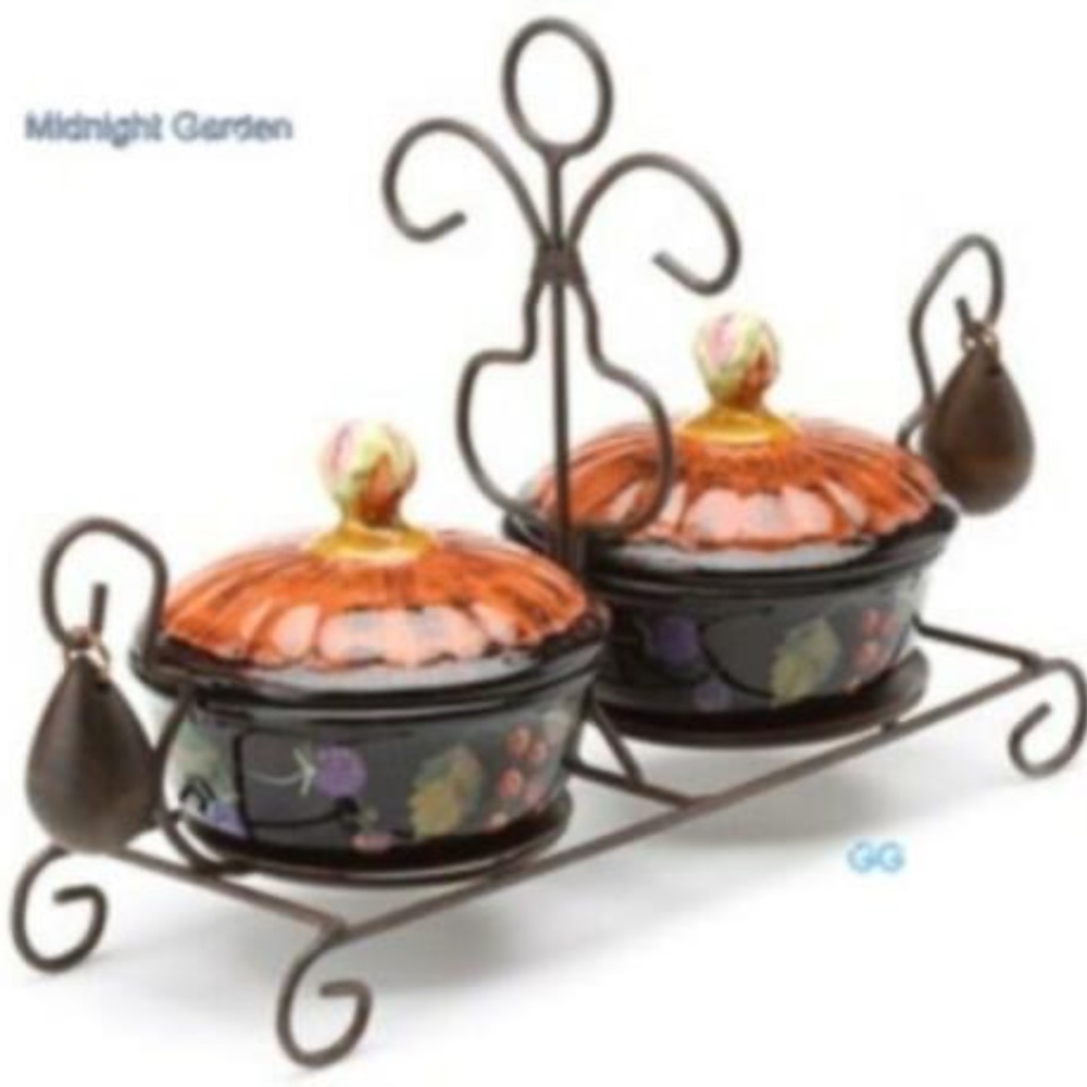 NEW Tracy Porter Midnight Garden Condiment Server w metal stand